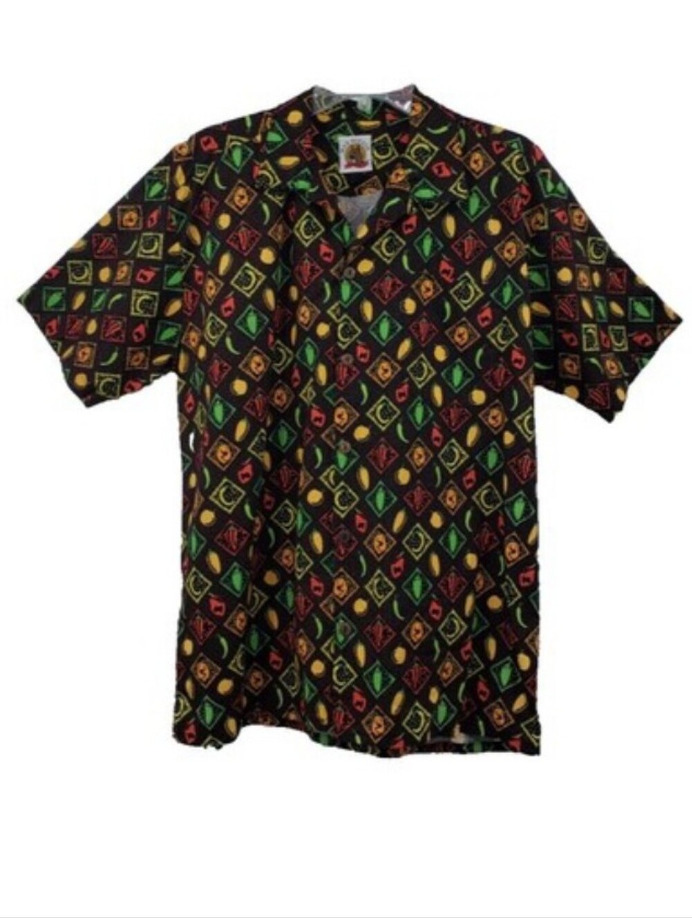 Max Boxxer Button Up Camp Shirt Men's L Hot Chili Pepper Allover Print USA Made